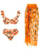 2PCS Ensemble de bikini et cache maillot à fleurs volants orange années 1940