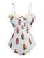 Maillot de bain une pièce blanc à bretelles fleuries 3D des années 1960