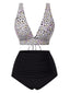 Ensemble bikini à lacets col décolleté V profond léopard patchwork années 1950