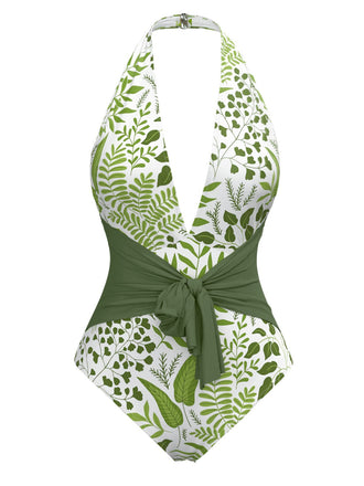Maillot de Bain une pièce végétaux vert années 1960