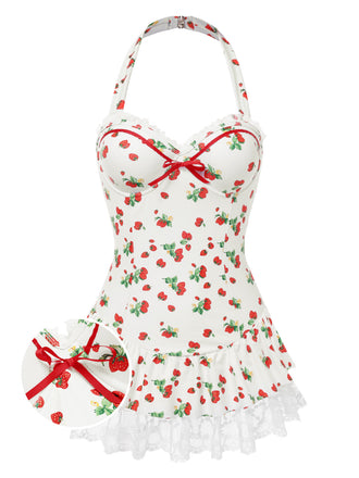 [Prévente] Maillot de bain col licou fraise en dentelle années 1950