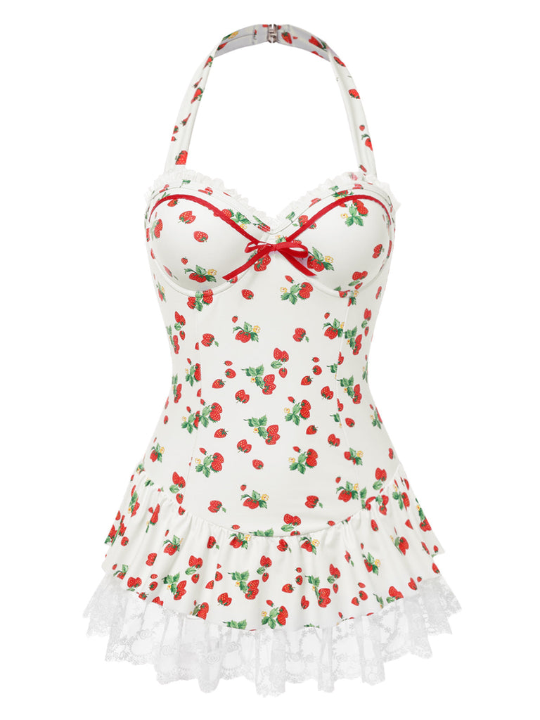[Prévente] Maillot de bain col licou fraise en dentelle années 1950