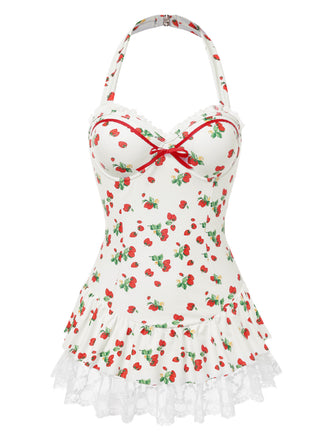 [Prévente] Maillot de bain col licou fraise en dentelle années 1950