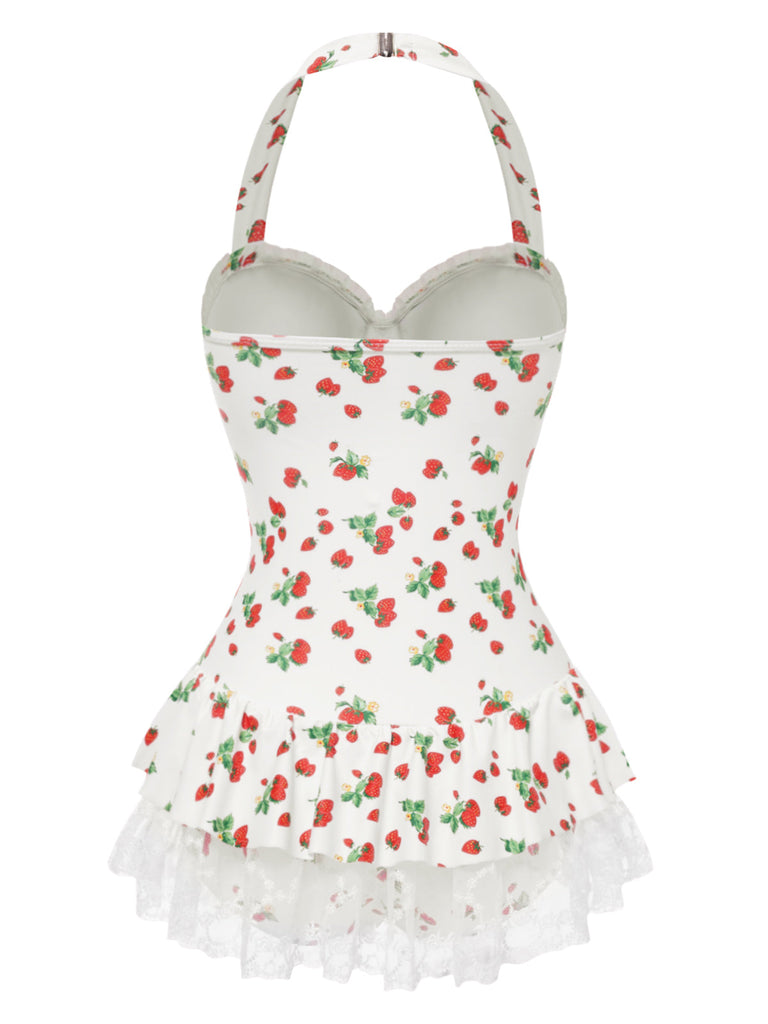 [Prévente] Maillot de bain col licou fraise en dentelle années 1950