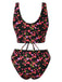 Ensemble tankini noir à lacets et petites fleurs des années 1940