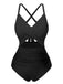 Maillot de bain patchwork taille creuse rose et noir des années 1940