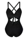 Maillot de bain patchwork taille creuse rose et noir des années 1940