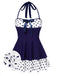 Robe de bain dos nu patchwork à pois bleus années 40