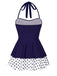 Robe de bain dos nu patchwork à pois bleus années 40