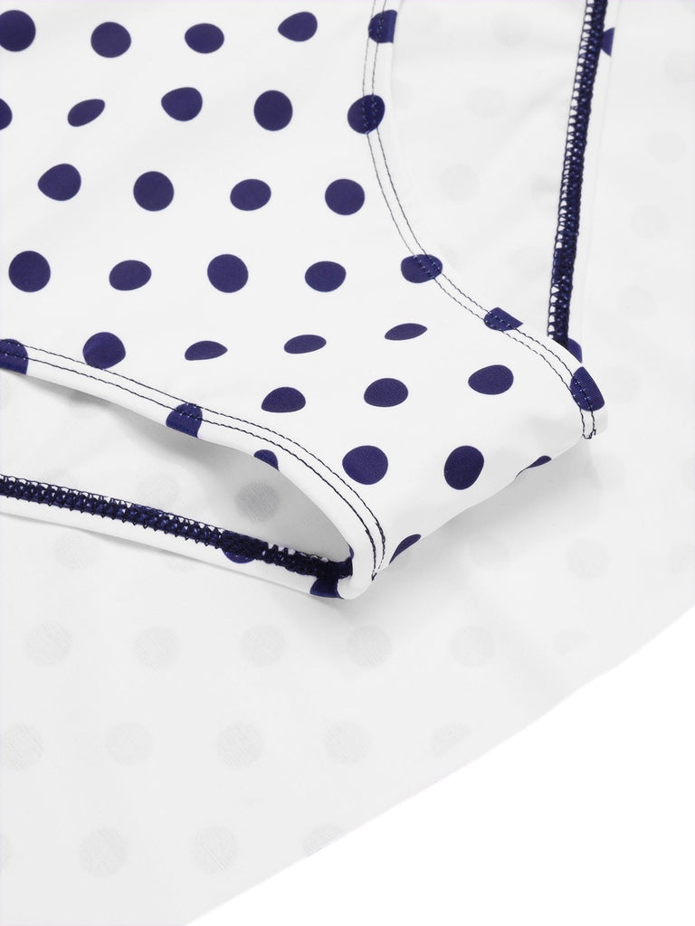 Robe de bain dos nu patchwork à pois bleus années 40