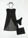 3PCS Ensemble bikini dos nu noir uni des années 1950 et cache-maillot