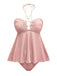 Maillot de bain dos nu à lacets et chaîne coquillages des années 1940