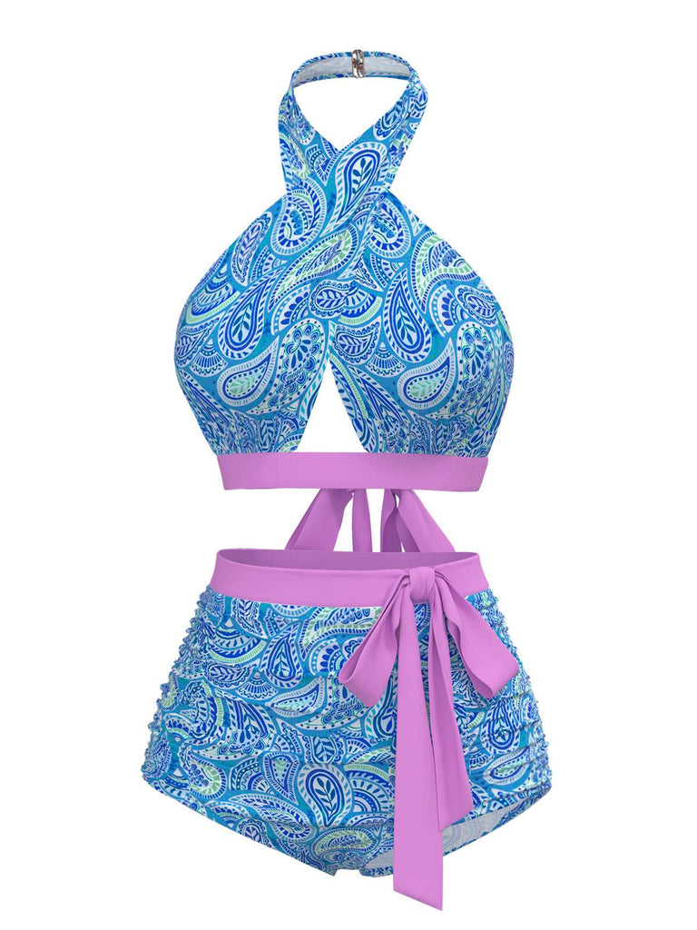 Maillot de bain croisé violet bohème années 1970