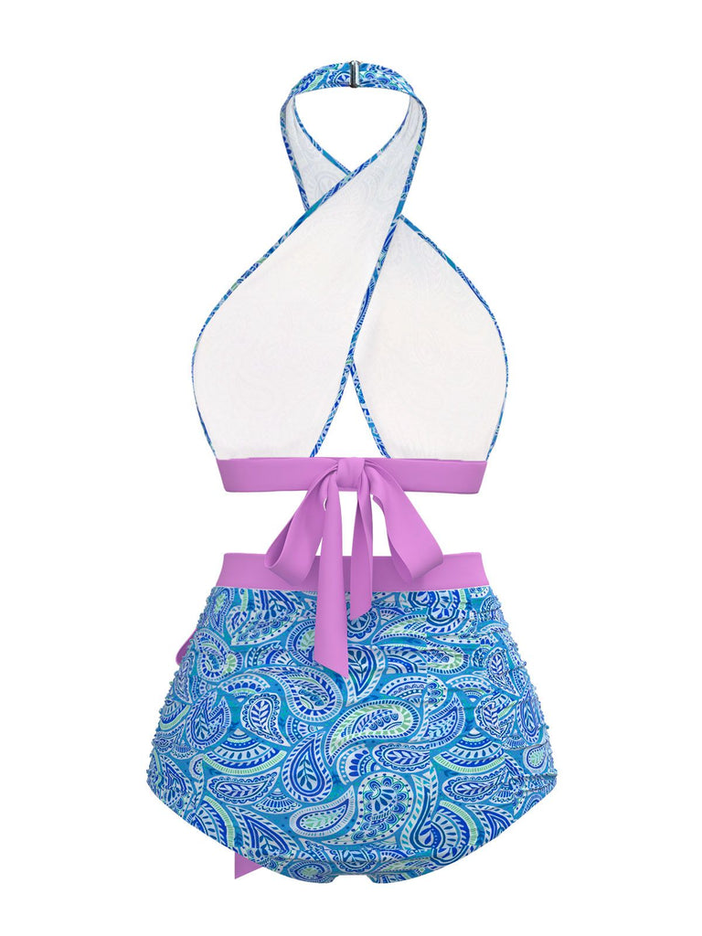 Maillot de bain croisé violet bohème années 1970