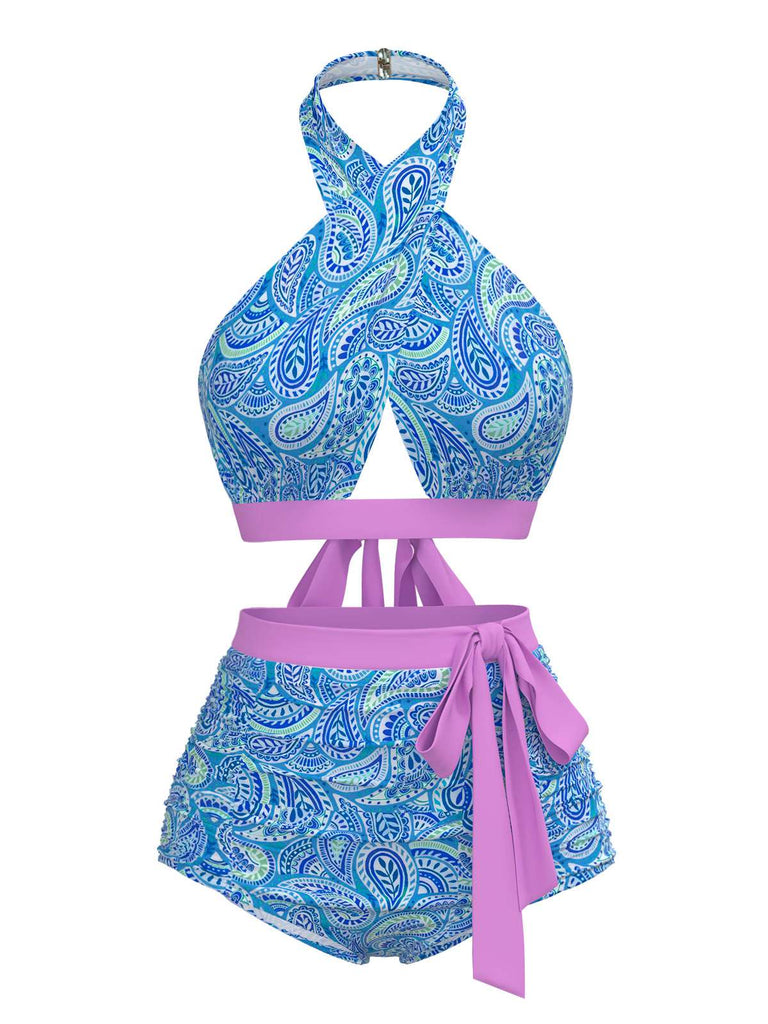 Maillot de bain croisé violet bohème années 1970