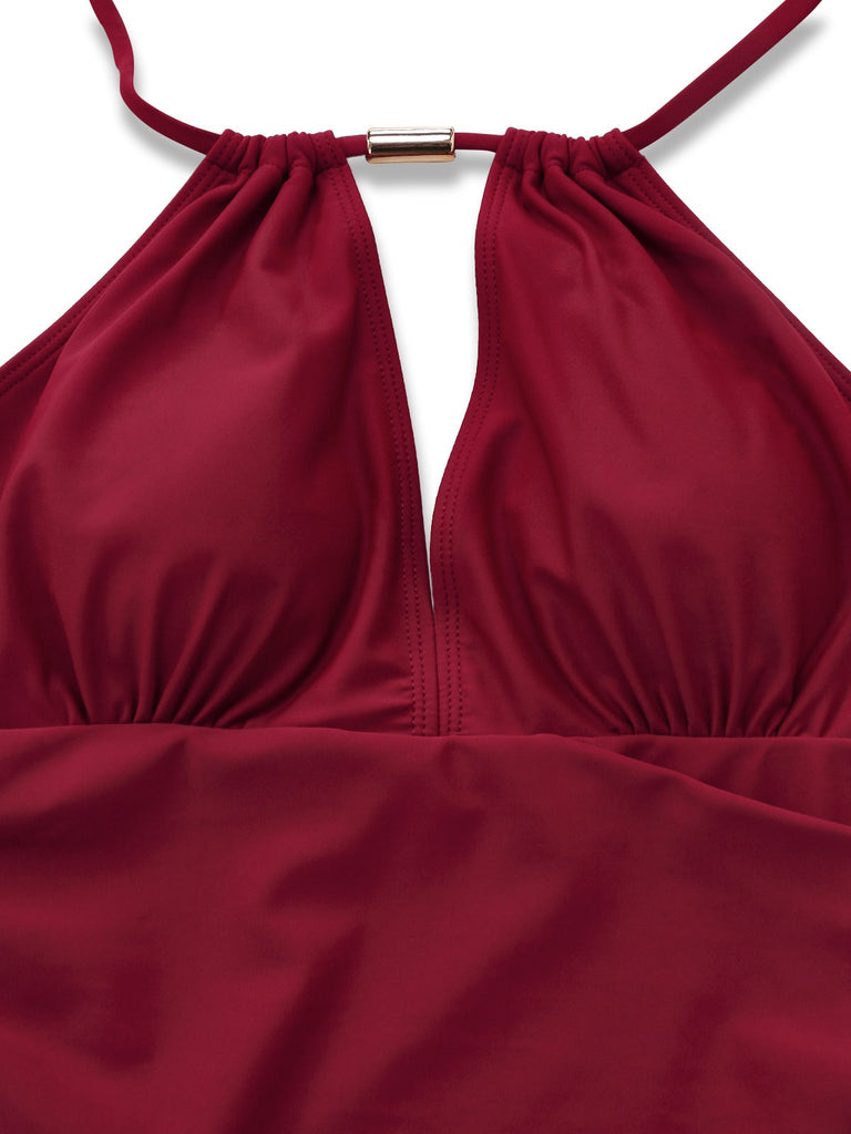 Maillot De Bain Une Pièce Bretelles Nues Col V Profond Froncé Année 1940
