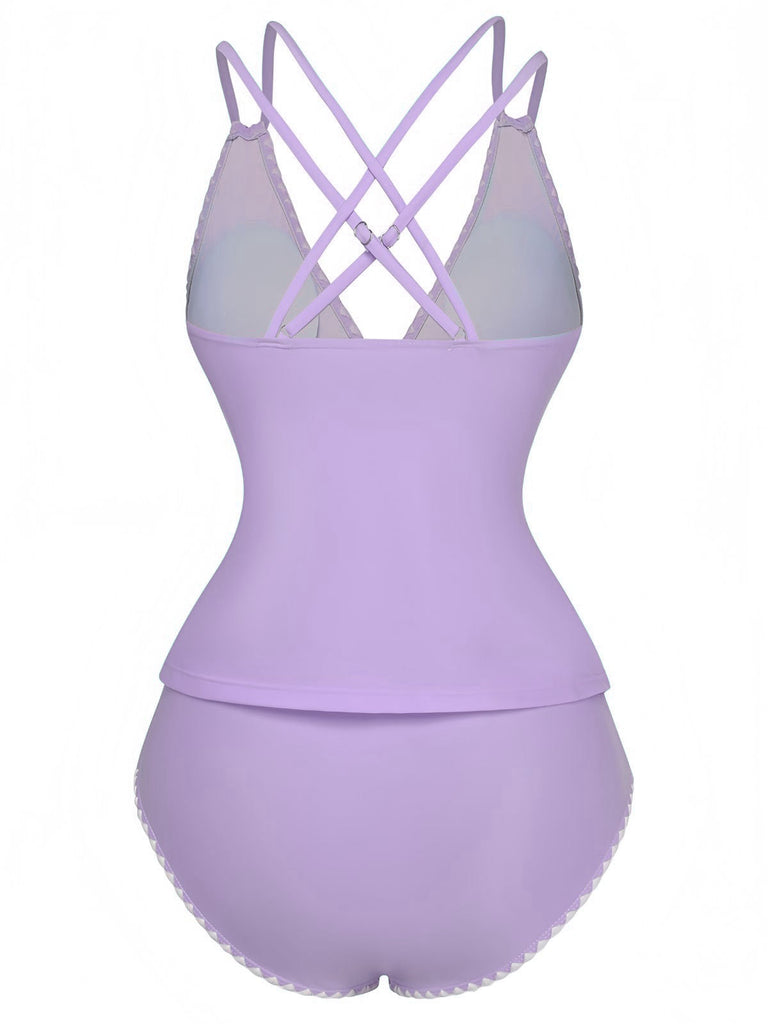 Ensemble De Tankini Colorblock Col V Profond Dos Épinglé Année 1940