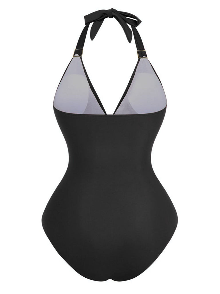 Maillot de bain une pièce froncé à décolleté plongeant en V années 1940