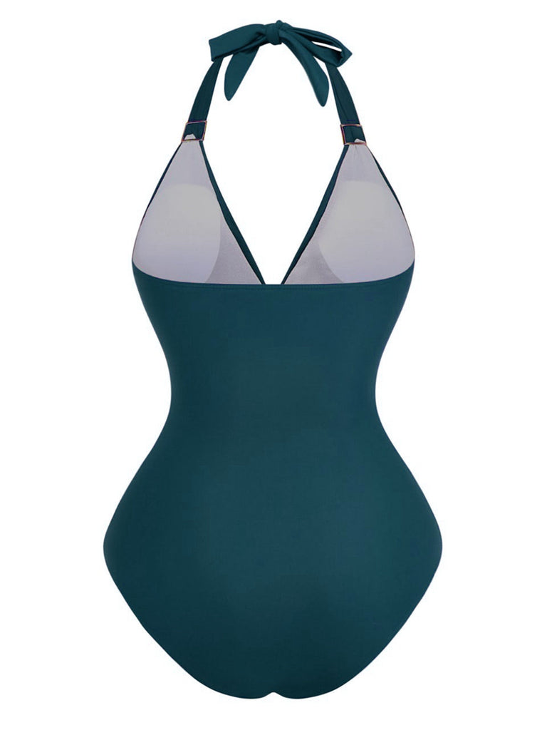 Maillot de bain une pièce froncé à décolleté plongeant en V années 1940
