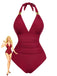 Maillot de bain une pièce froncé à décolleté plongeant en V années 1940