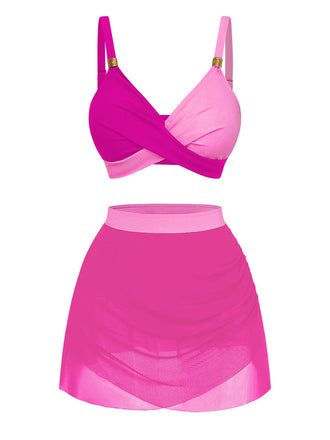 Ensemble bikini maille froncée dos croisé 1950s