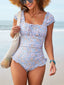 Maillot De Bain Bleu Une Pièce Fleuri Années 50
