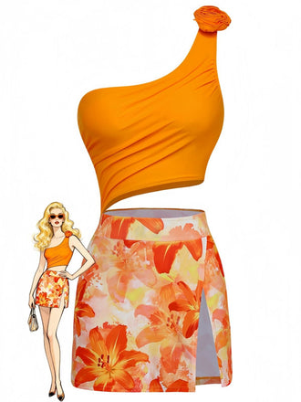 Maillot de bain une pièce asymétrique fleurs 1940s
