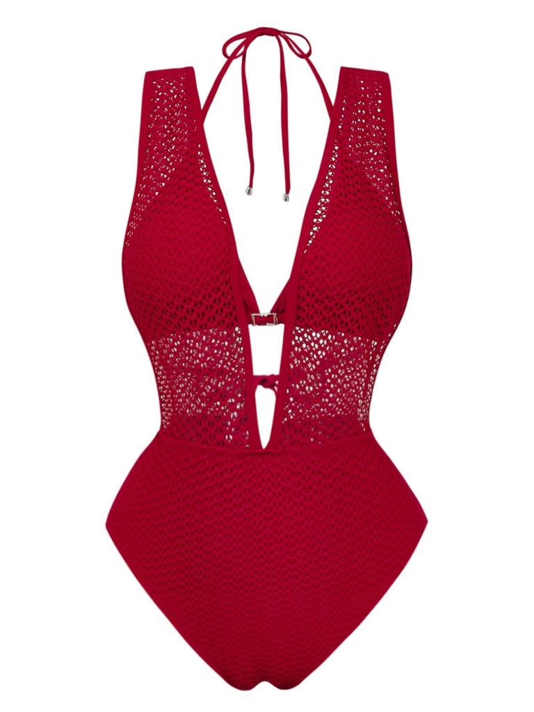 Maillot de bain dos nu en maille noire années 1950