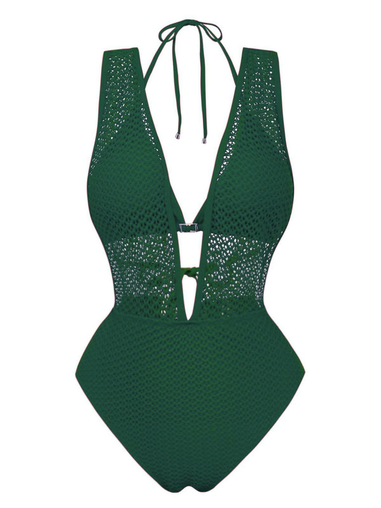 Maillot de bain dos nu en maille noire années 1950