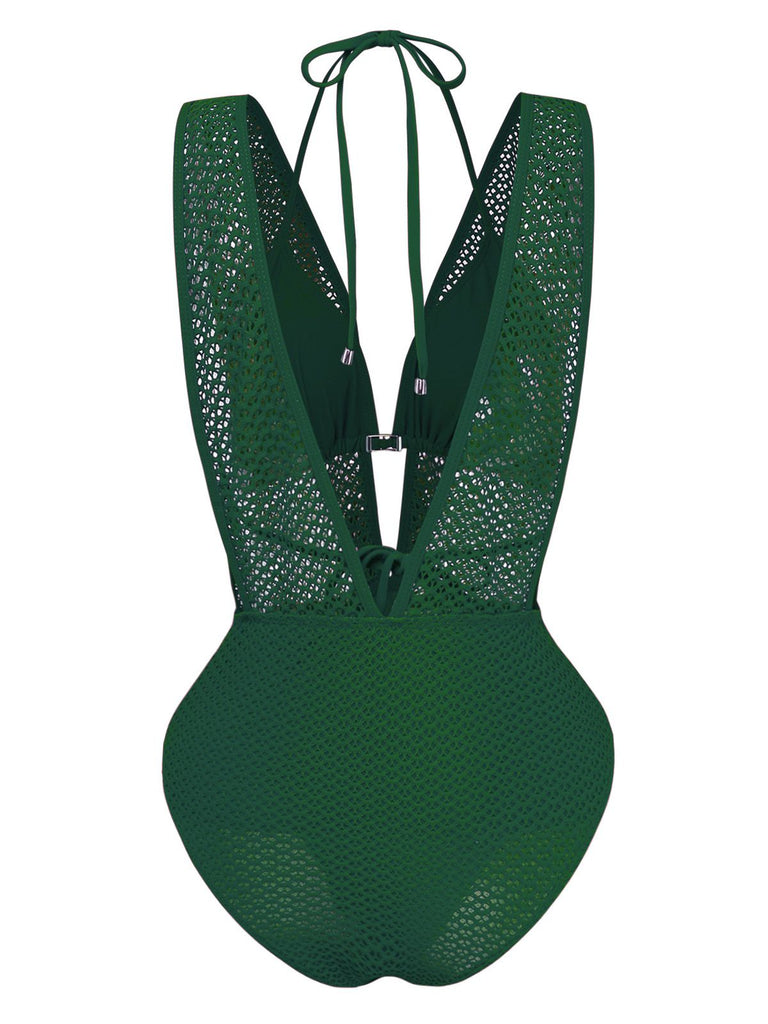 Maillot de bain dos nu en maille noire années 1950