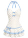 Maillot de bain bleue col licou à pois années 40