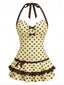 Maillot de bain jaune col licou à pois années 40