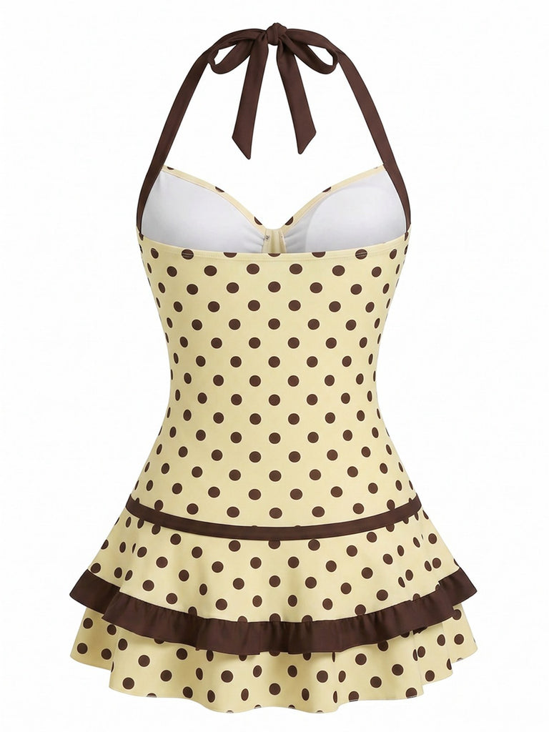 Maillot de bain bleue col licou à pois années 40