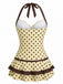 Maillot de bain bleue col licou à pois années 40