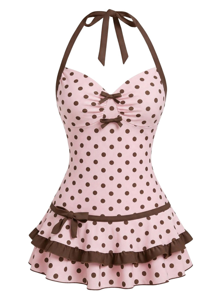 Maillot de bain bleue col licou à pois années 40