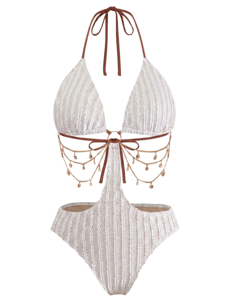 Maillot de Bain Noir Métal Chaîne Découpé Années 1930