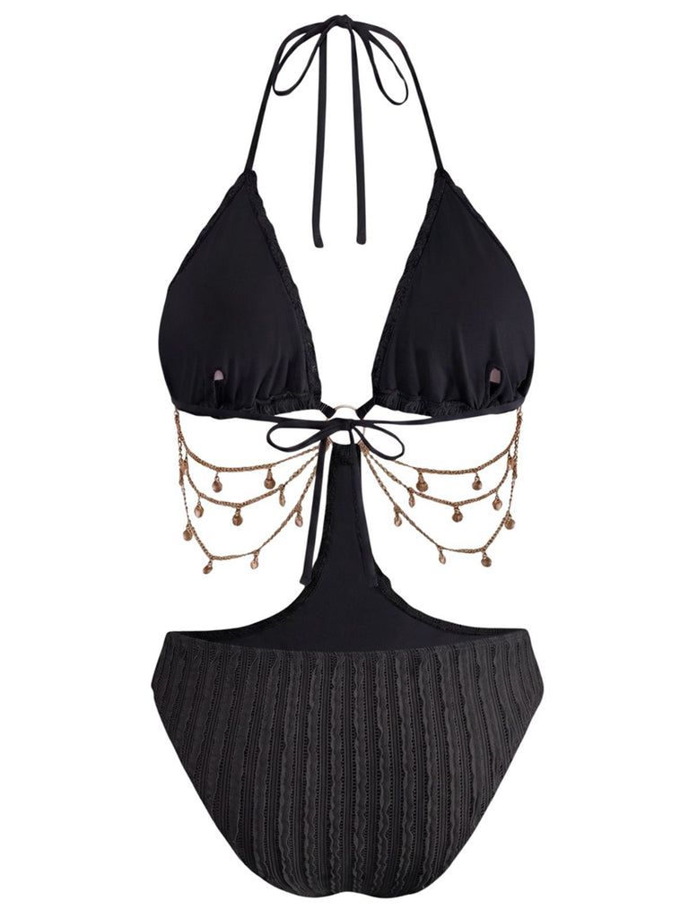 Maillot de Bain Noir Métal Chaîne Découpé Années 1930