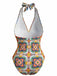 Multicolore Méditerranéen Imprimé Halter Maillot de Bain Une Pièce Années 1930 2