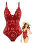 Maillot de Bain Rouge Dévoré Col Pétale Années 1950