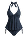 Ensemble tankini rose halter en V profond années 1950