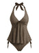 Ensemble tankini rose halter en V profond années 1950