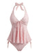 Ensemble tankini rose halter en V profond années 1950