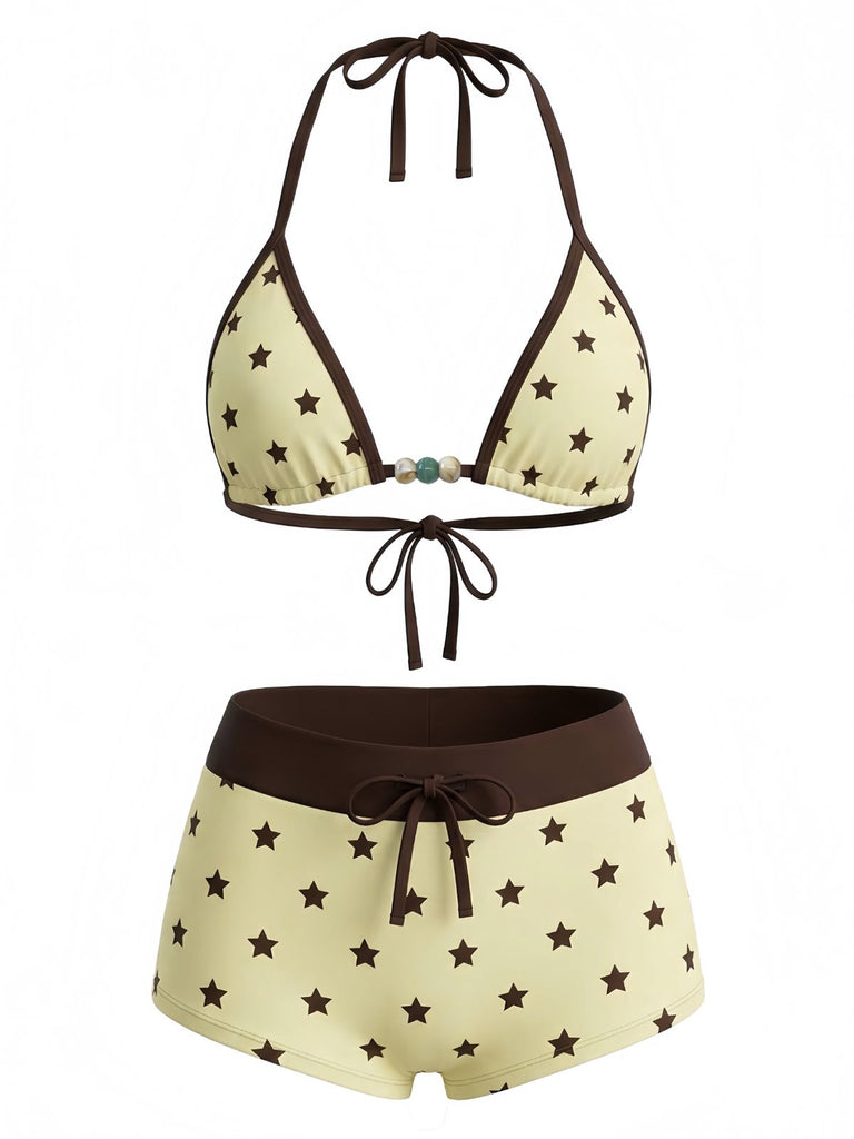 Tie Halter Perlé à Pois Maillot de Bain Set Années 1950 2