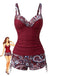 Tankini Vert bohème col V bretelles années 70