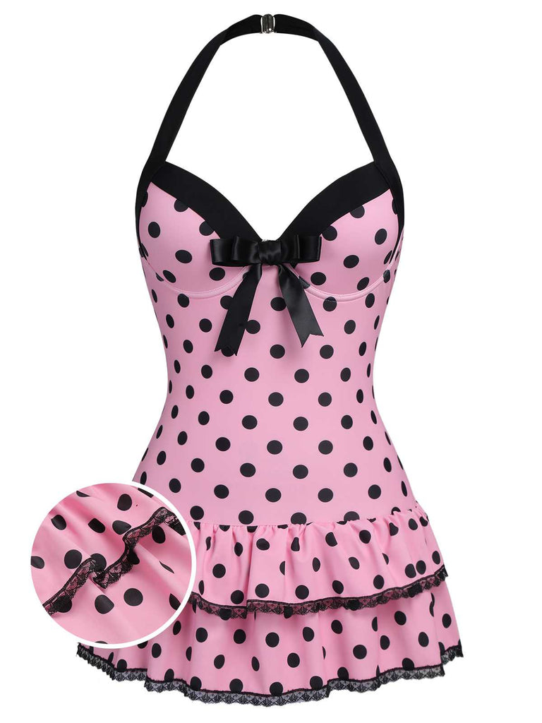 Maillot de bain une pièce bleu à pois et nœud des années 1940