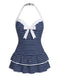 Maillot de bain une pièce carreaux rouges et nœud années 1940