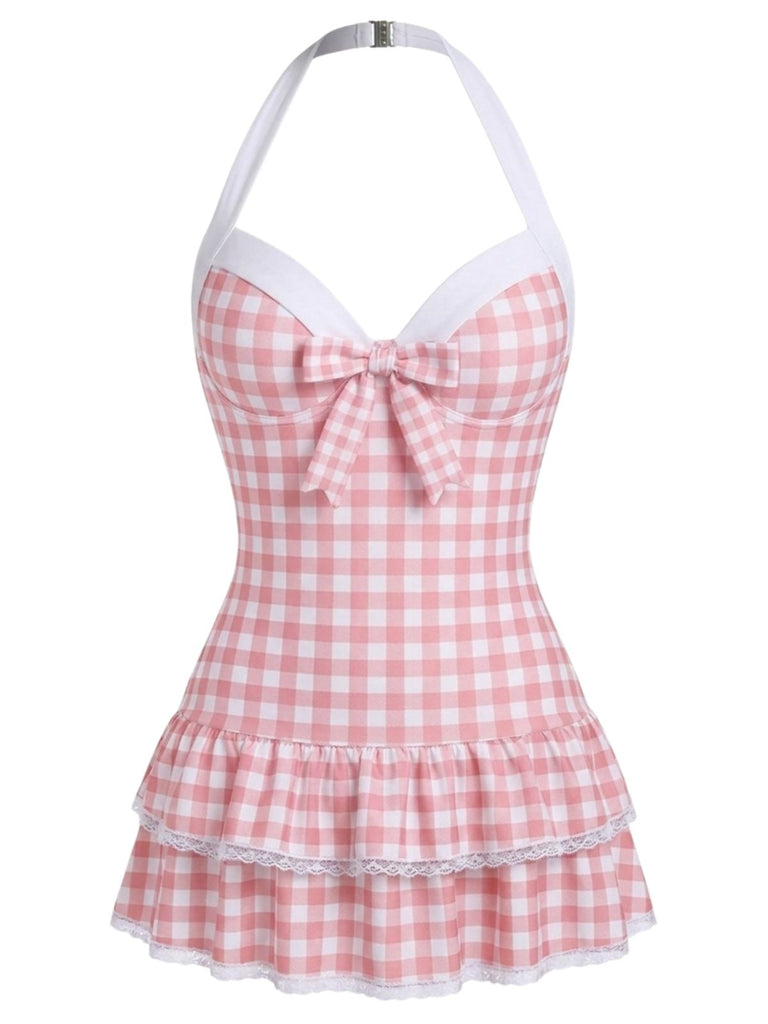 Maillot de bain une pièce Beige à pois et nœud des années 1940