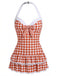 Maillot de bain une pièce carreaux rouges et nœud années 1940