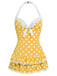 Maillot de bain une pièce rose à pois et nœud des années 1940