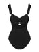 Maillot de bain noir à bretelles unies à volants des années 1950